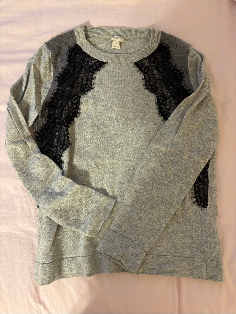 J. Crew Gray Sweatshirt with Black Lace Accents